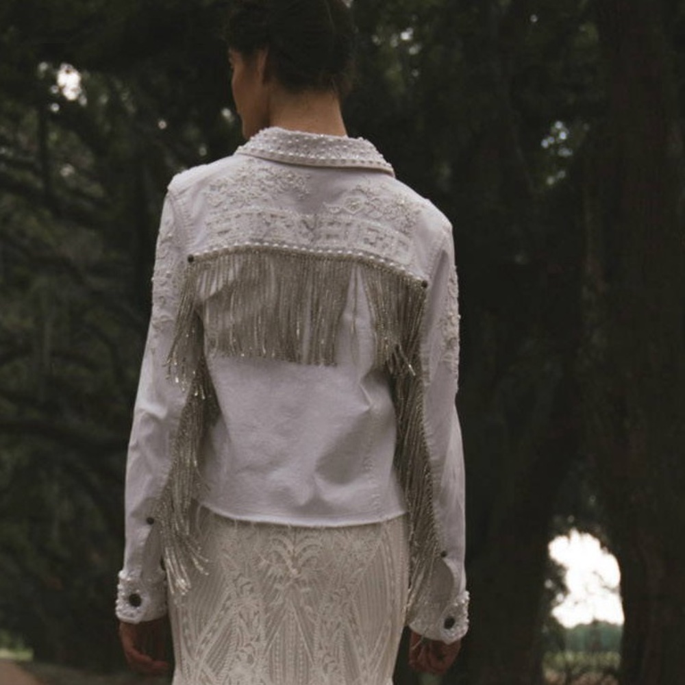 "Boot Barn Double D Ranch Hitched Bridal Jacket rhinestone pearls embroidery M - Picture 14 of 14